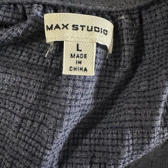 Max Studio Women s Large Blue Peasant Blouse Lace Up Crochet Boho - Picture 5 of 8